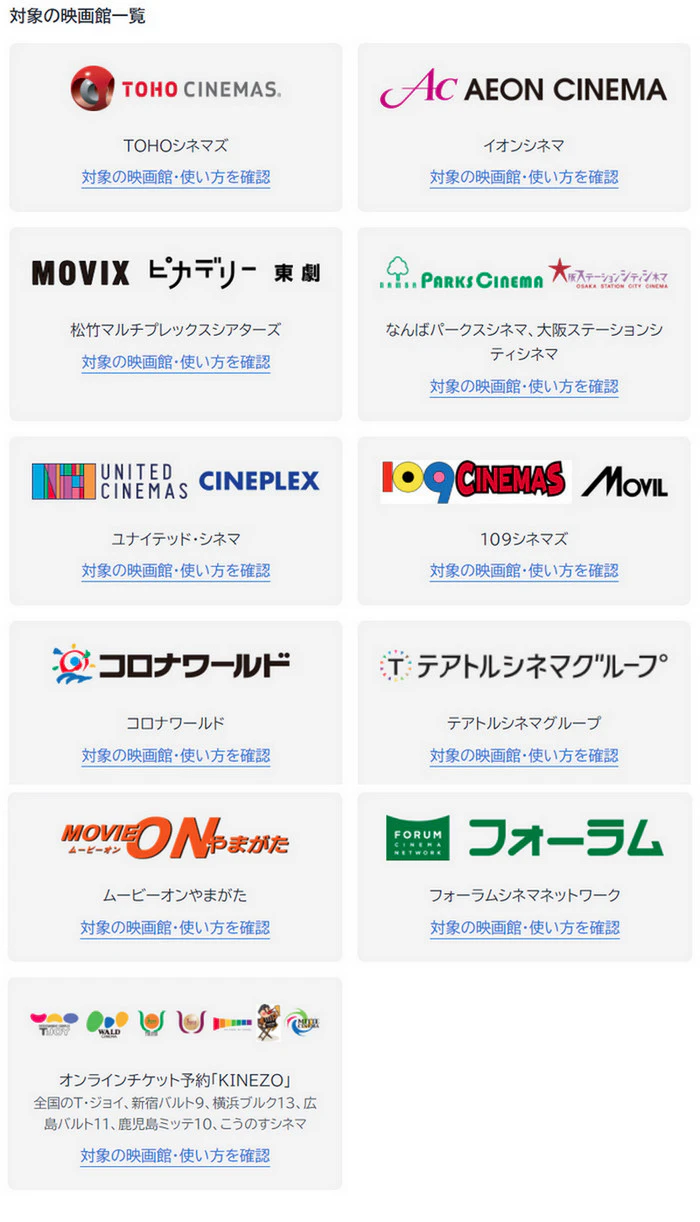 U-NEXT映画チケットを使える映画館一覧